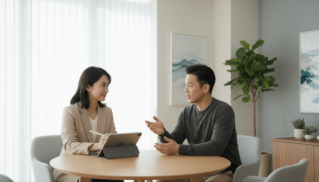 Therapist and client in a comfortable office setting